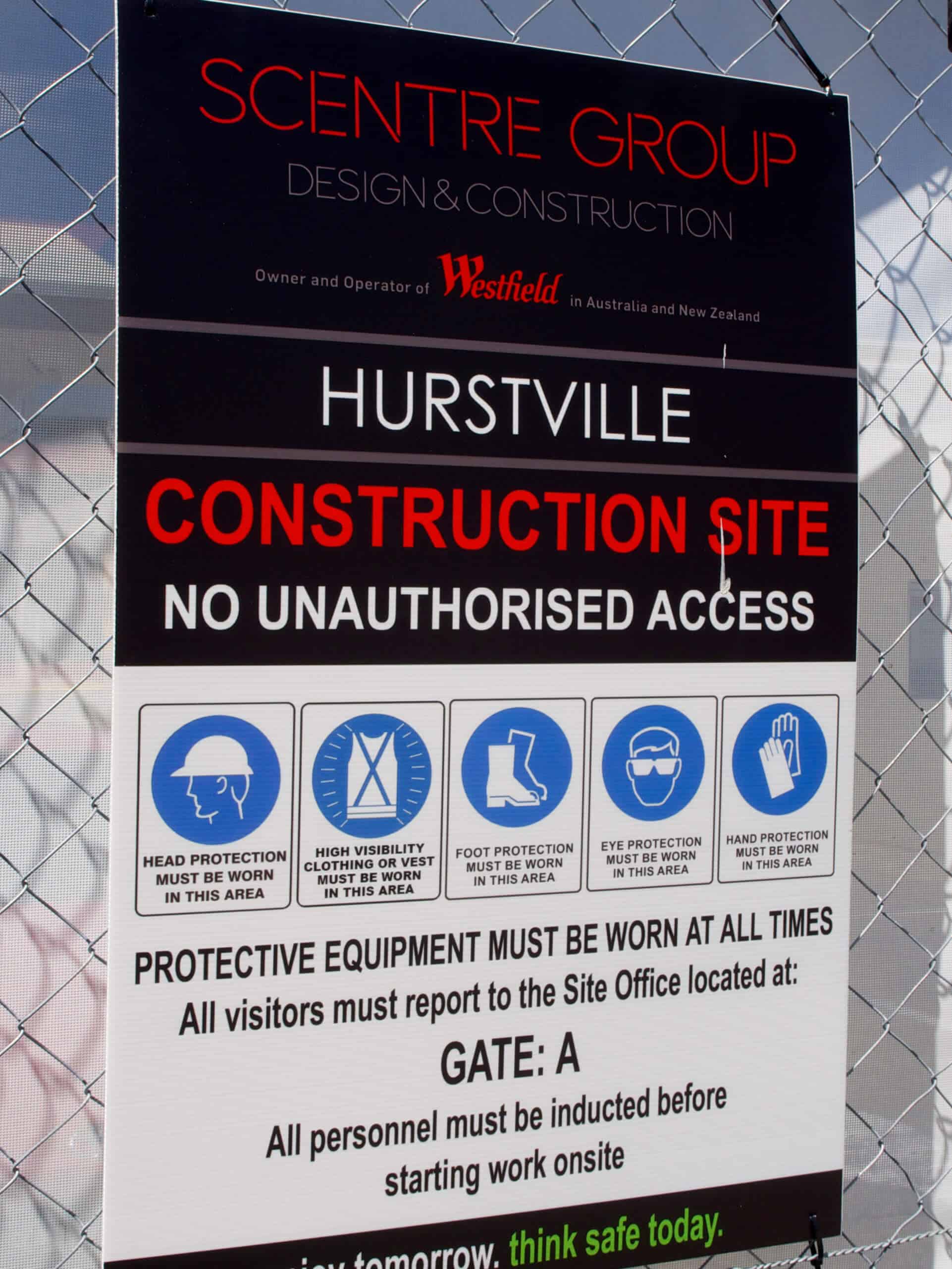 Scentre Group Corflute Construction sign