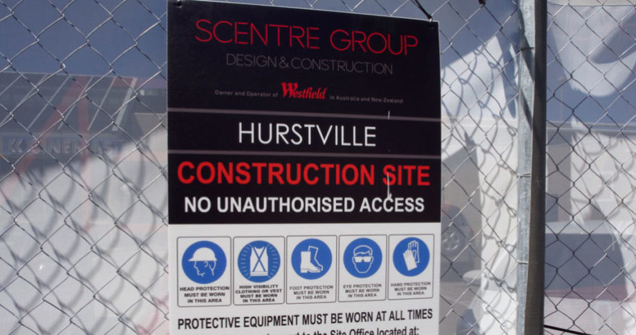 Scentre Group Corflute Construction sign