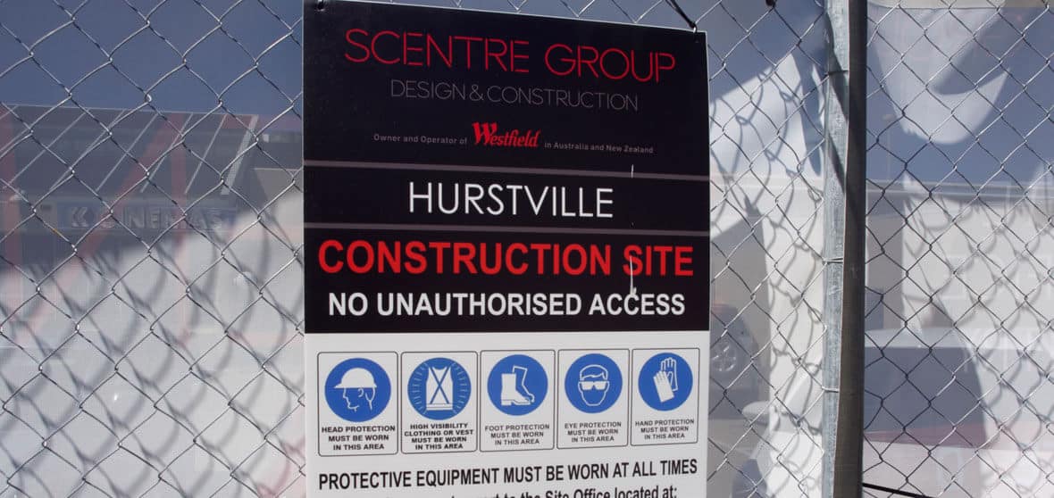 Scentre Group Corflute Construction sign