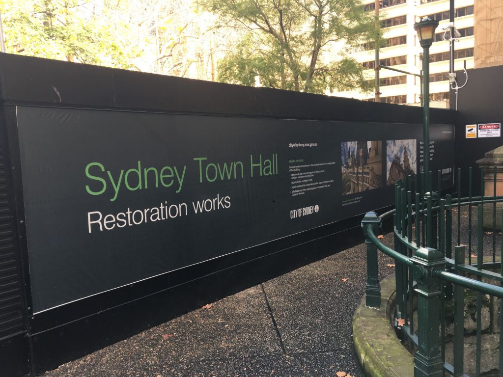 Vinyl hoarding around sydney town hall