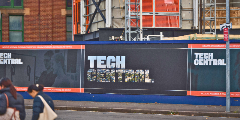 Vinyl hoarding for crowd control construction marketing