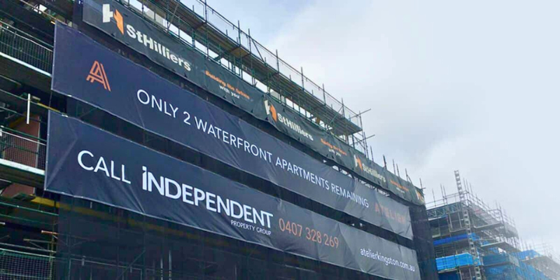 Large banner advertising on construction site