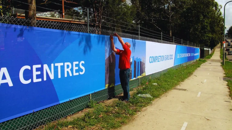 Premium banner mesh signage installation for construction