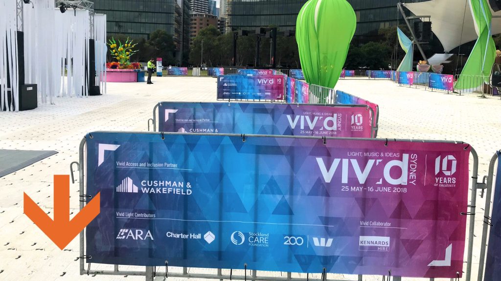 Vivid Festival Sydney crowd control barriers print